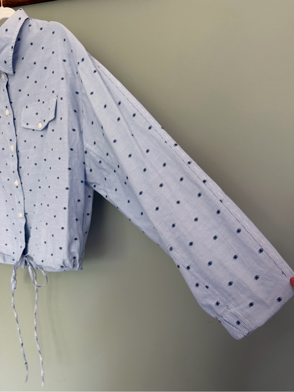 NWT Anthropologie Maeve Cinched Waist Navy Sun Embroidered Button Down Shirt - Picture 7 of 15